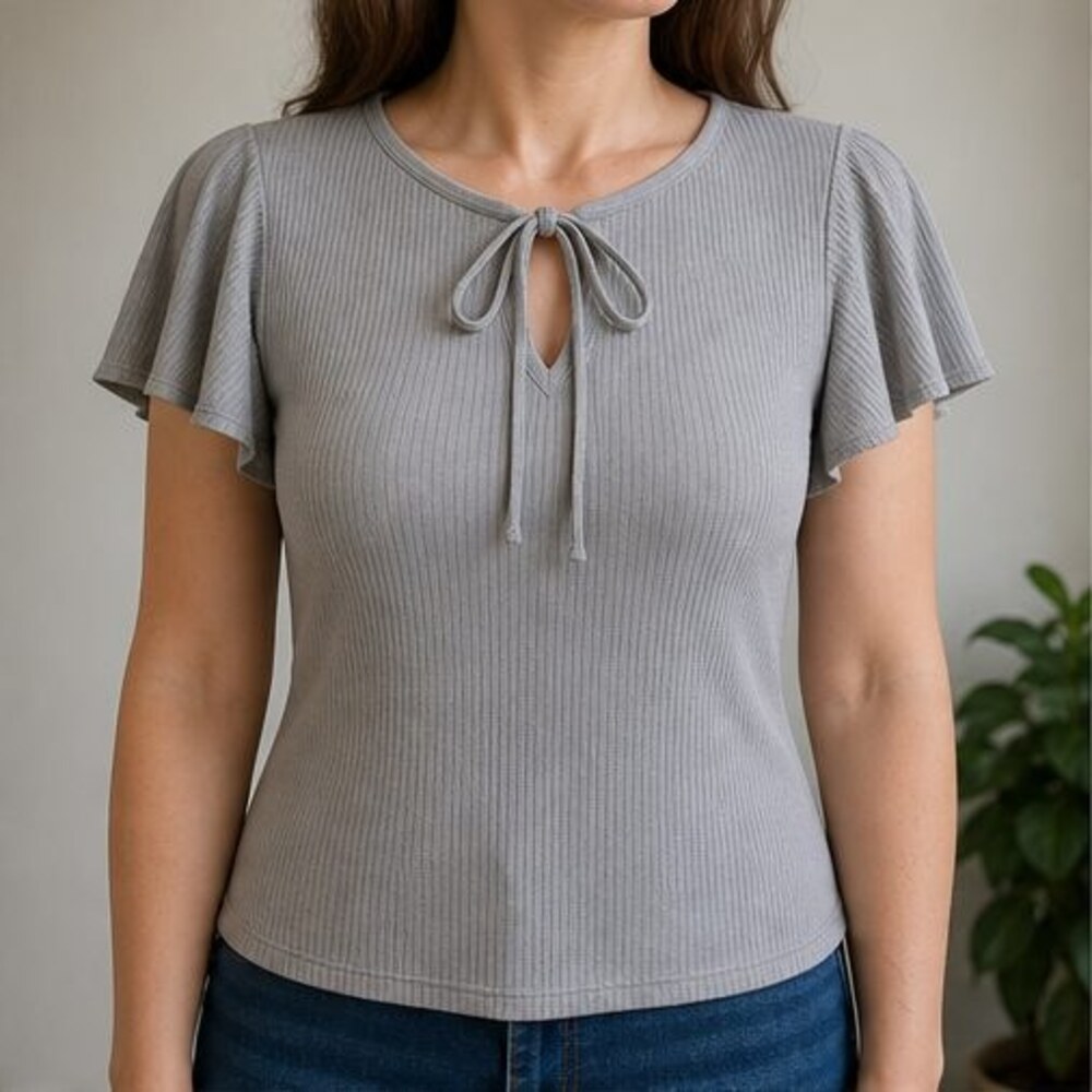 Gray Ruffle Blouse - Picture 2 of 6